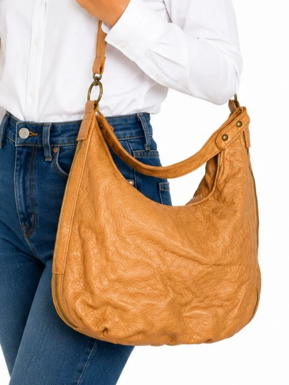 👜 Camel Tan Convertible Hobo Shoulder Crossbody Bag Multi Pocket Slouchy Boho